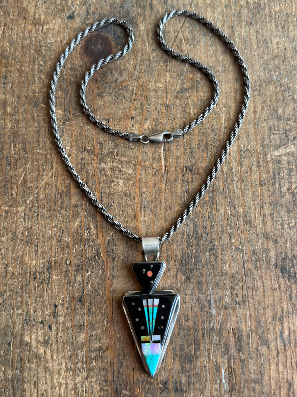Vintage Sterling Silver Celestial Inlay Necklace