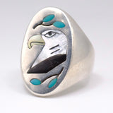 Vintage Sterling Multistone Inlay Eagle Ring 9.25