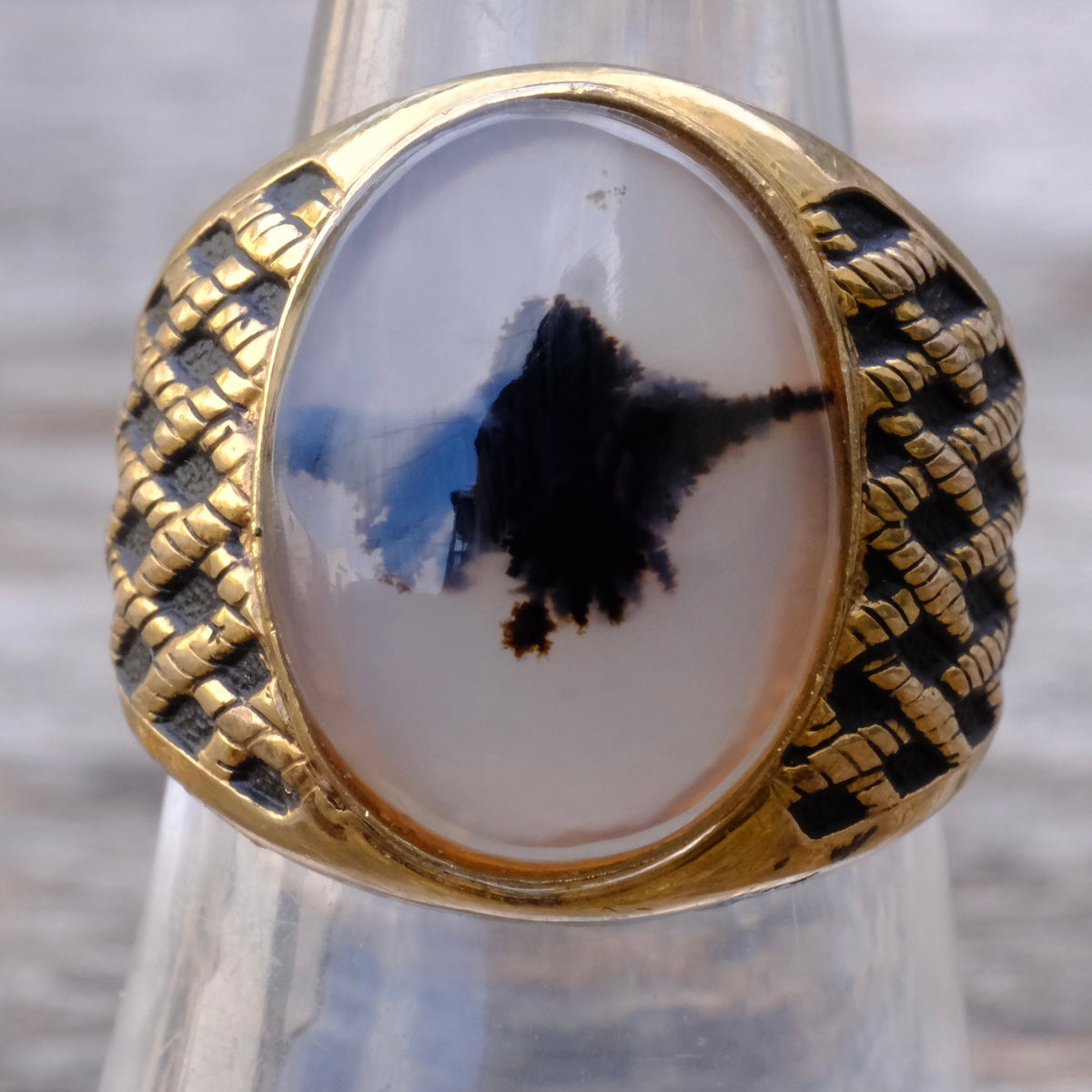 Vintage 10K Gold Filled Agate Signet Ring 8