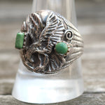 Vintage Sterling Turquoise Eagle Ring 10.5