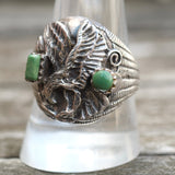 Vintage Sterling Turquoise Eagle Ring 10.5