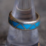 Vintage Sterling Turquoise Inlay Band Ring 8