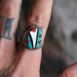 Vintage Sterling Zuni Inlay Ring 10.75