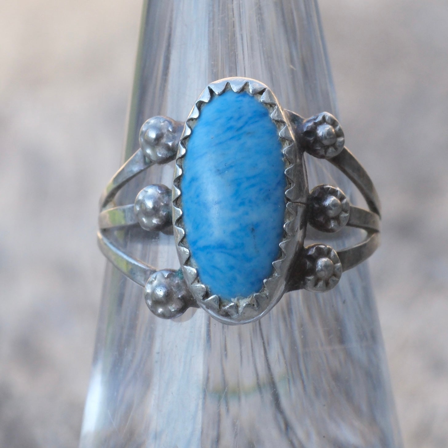 Vintage Sterling Lapis Split Band Ring 5.25