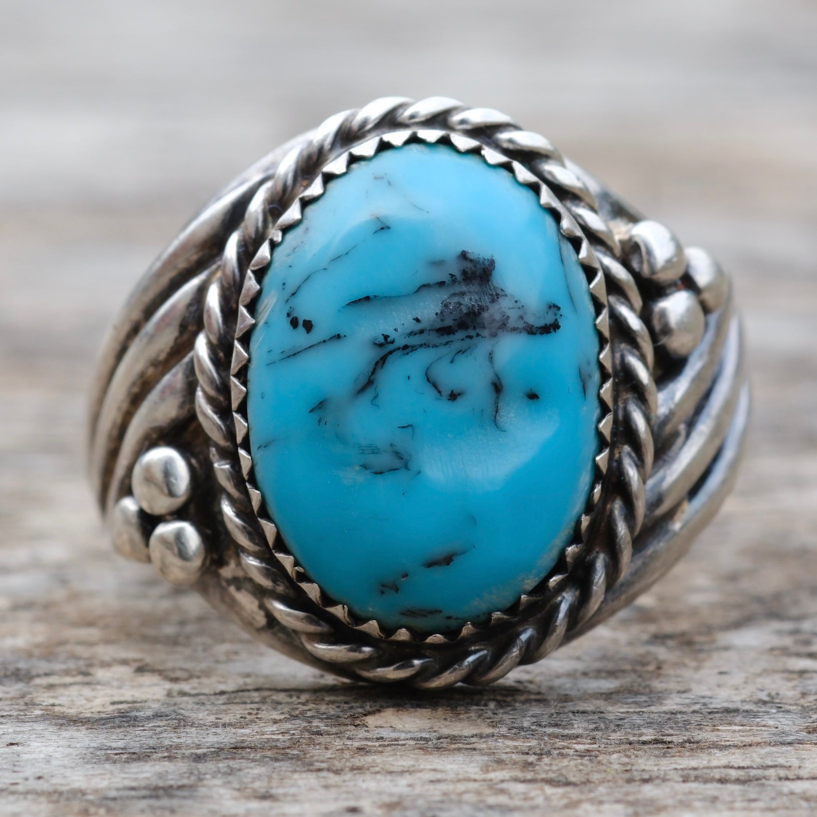 Vintage Sterling Turquoise Roper Ring 10.75