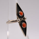 Vintage Sterling 2-Stone Coral Ring 4.5