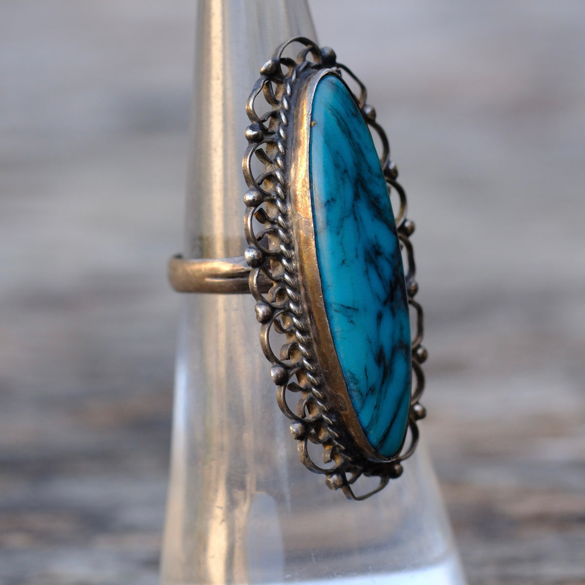 Vintage Sterling Faux Turquoise Ring 4.75
