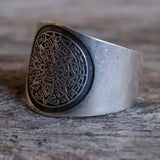 Vintage Sterling Aztec Calendar Cigar Band Ring 9.25