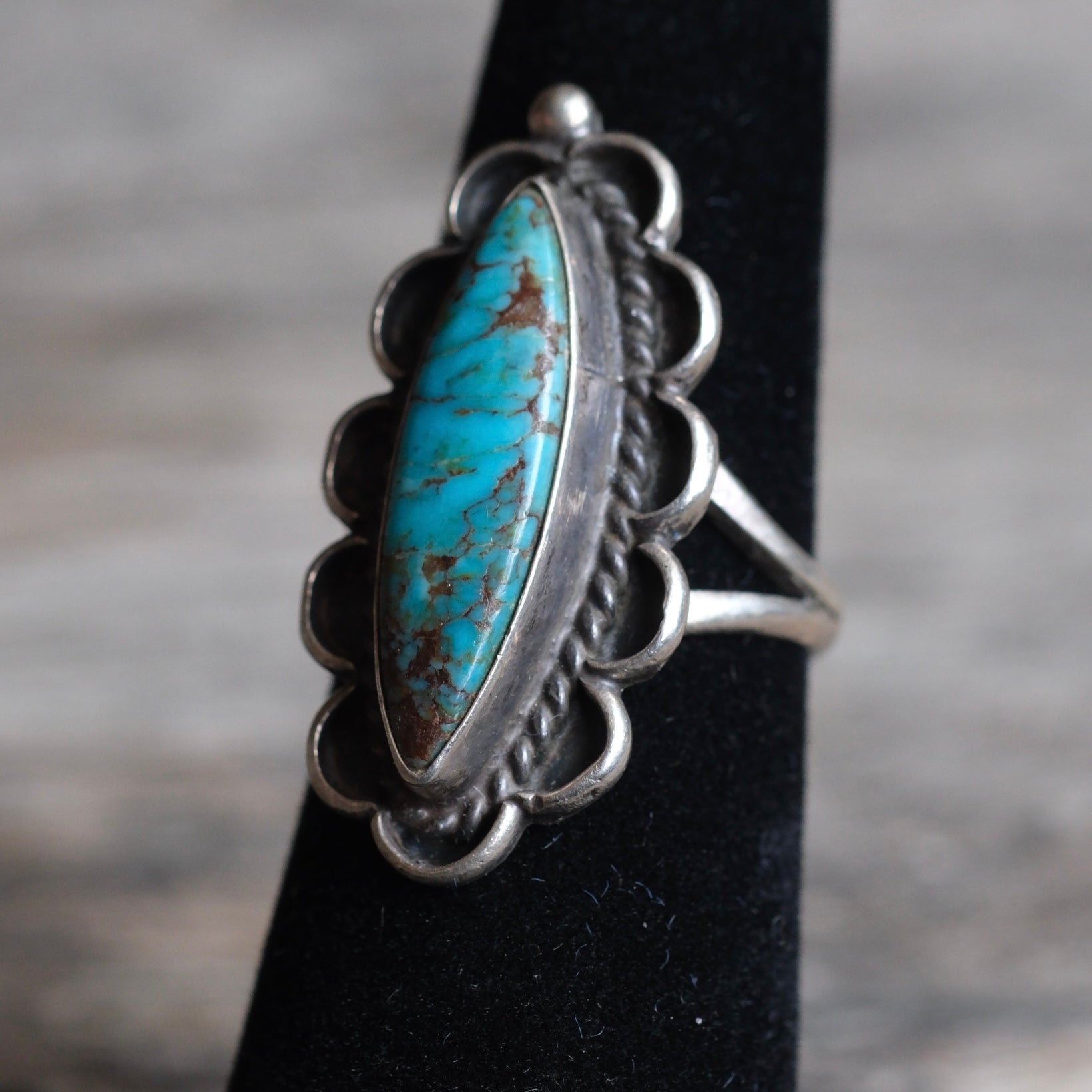 Vintage Sterling Turquoise Florette Ring 5.25
