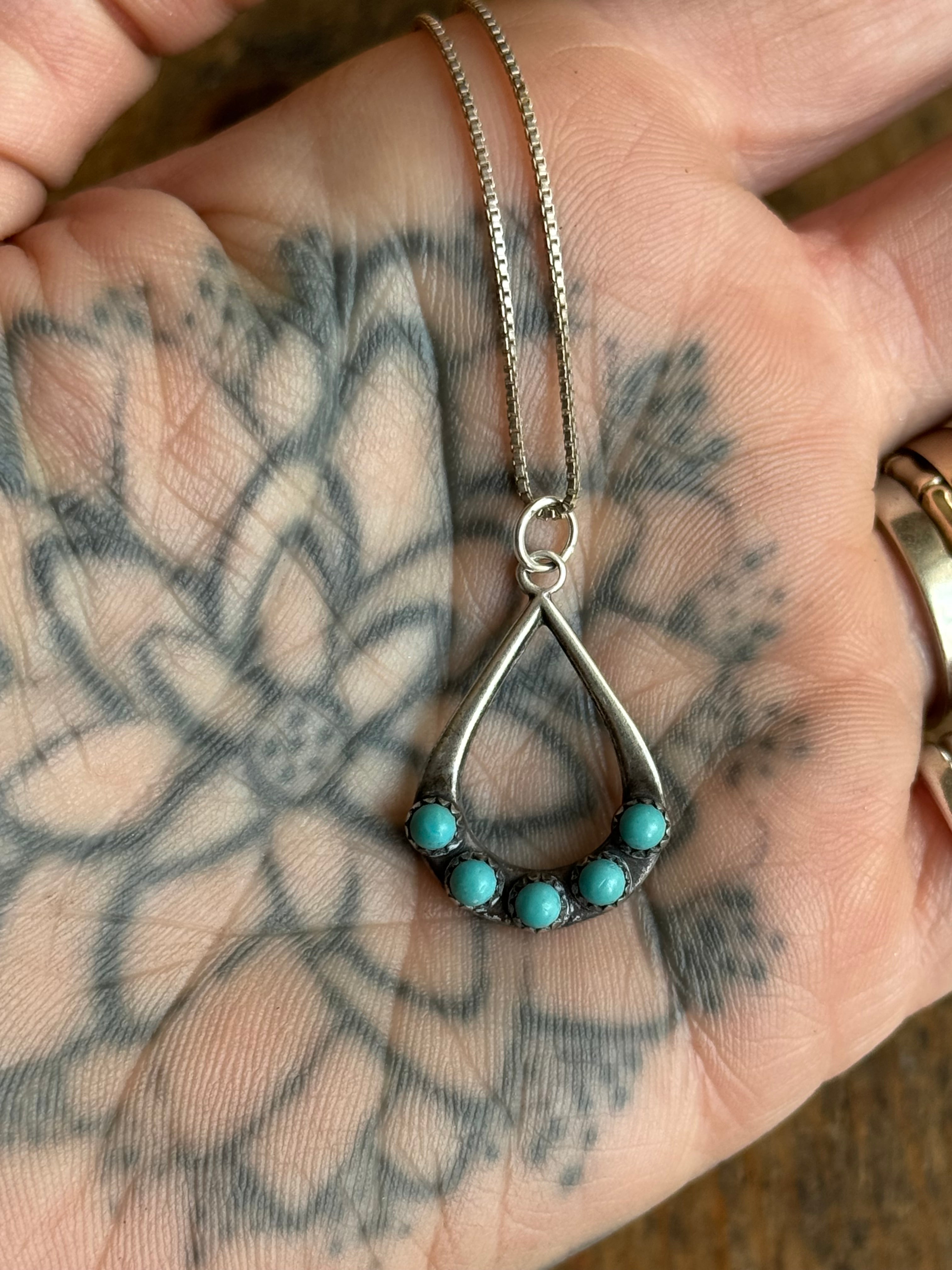Vintage Sterling Silver Multistone Turquoise Teardrop 16" Necklace