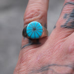 Vintage Sterling Turquoise Inlay Pinwheel Ring 6