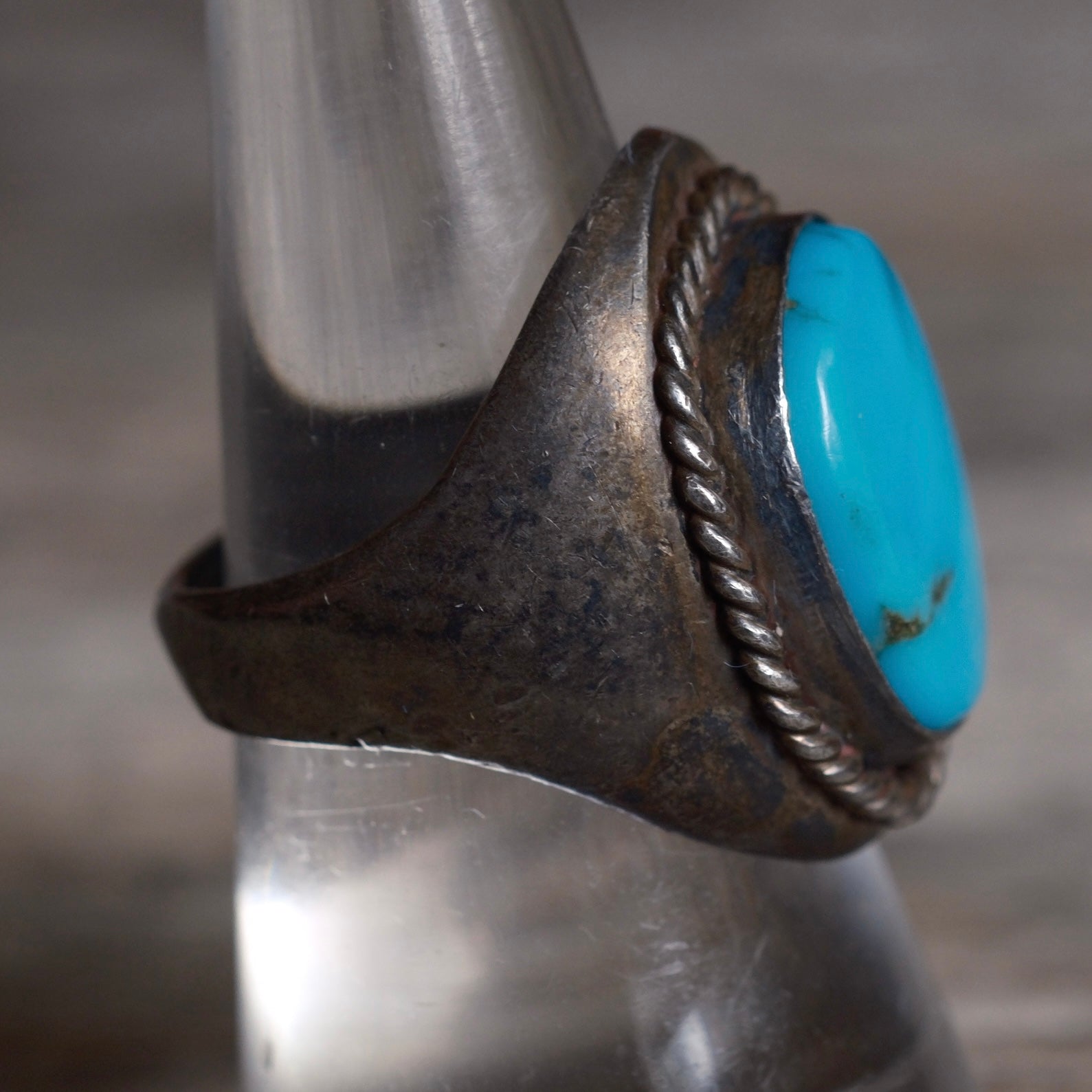 Vintage Sterling Turquoise Roper Ring 7.75