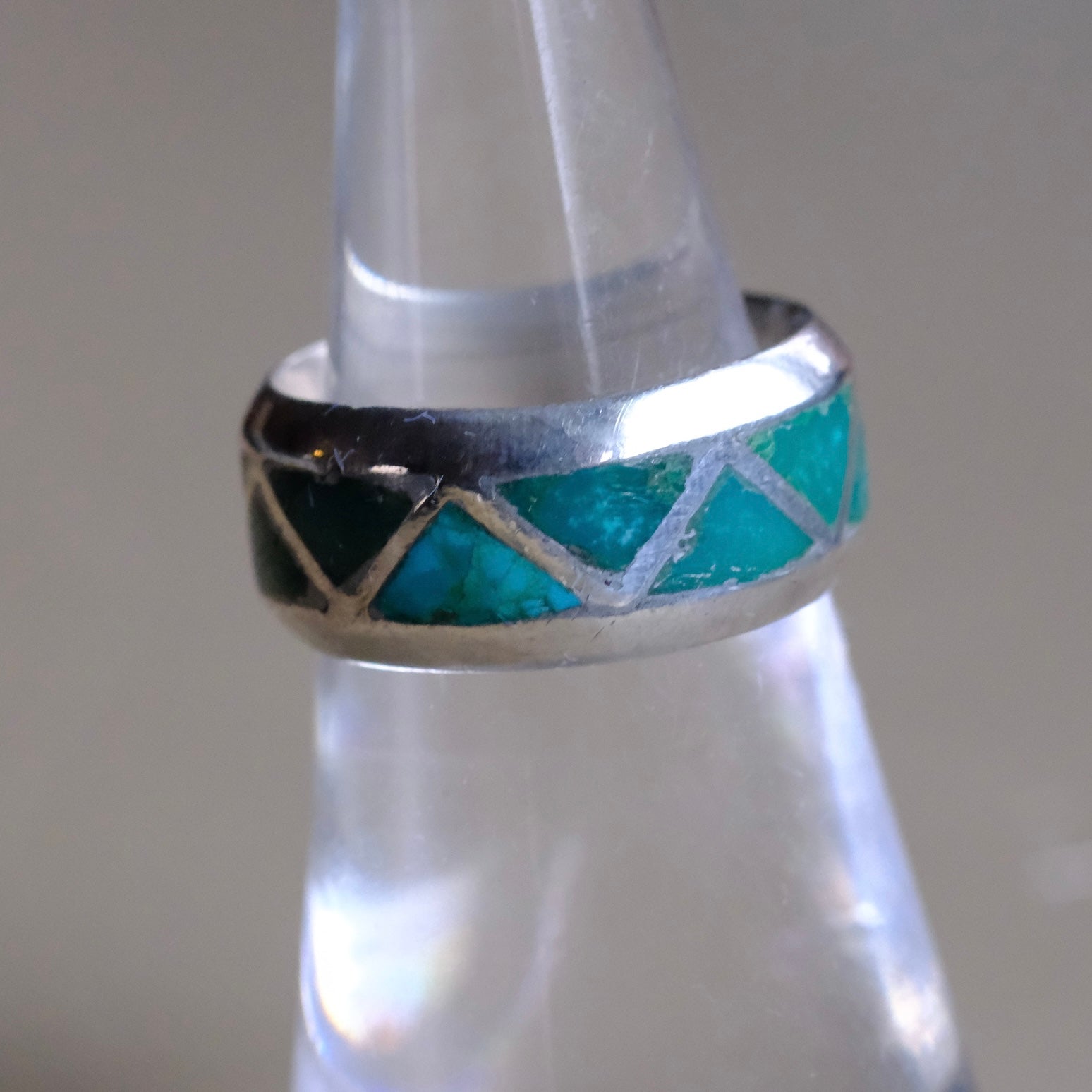 Vintage Sterling Turquoise Inlay Band 5.5