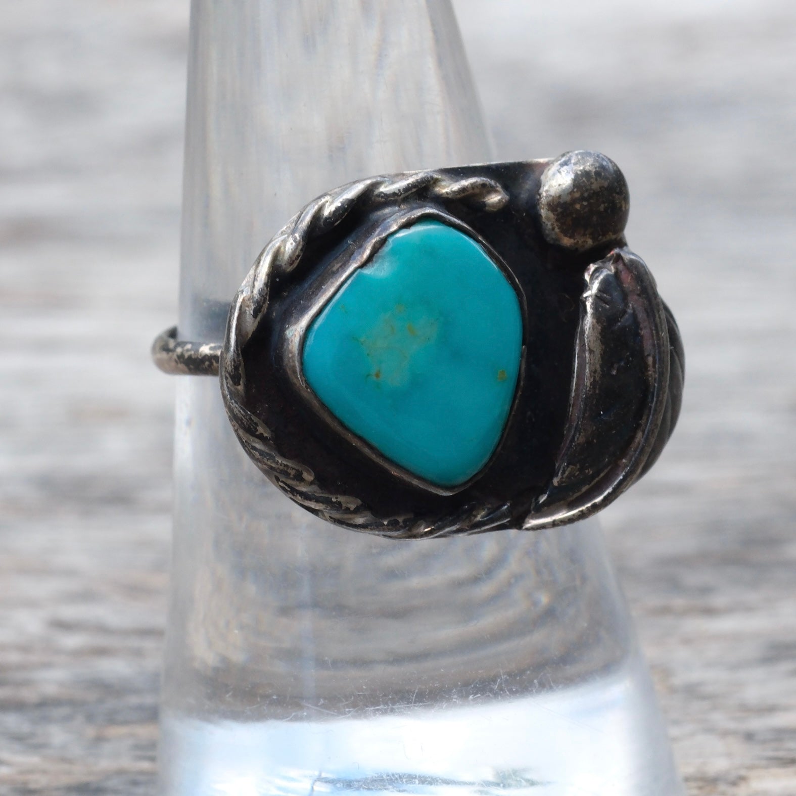 Vintage Sterling Turquoise Feather Ring 7.75