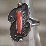 Vintage Sterling Coral Ring 5.5