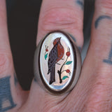 Vintage Sterling Inlaid Stone Bird Ring 8.5