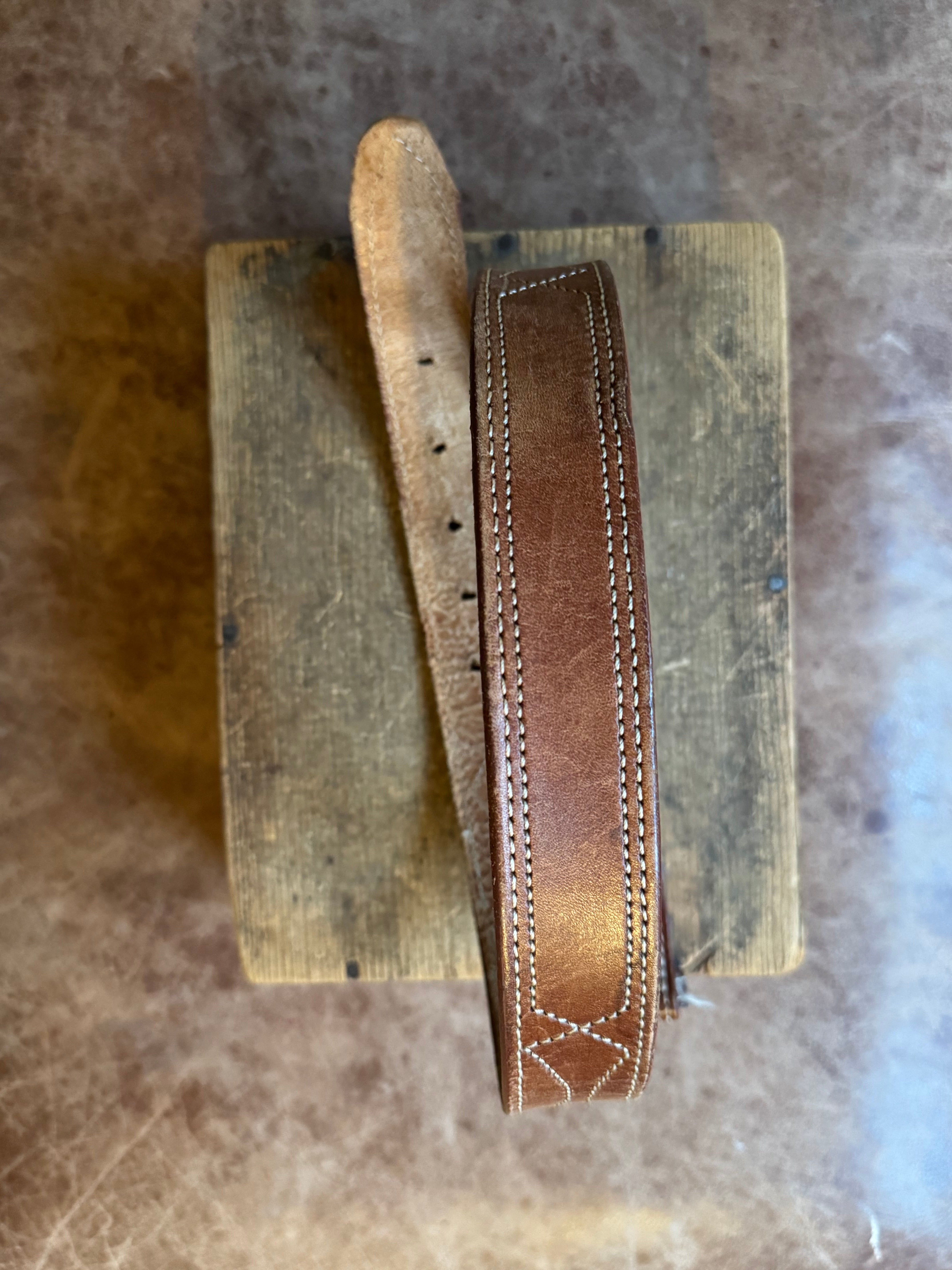 Vintage Western Style Embroidered Brown Leather Belt