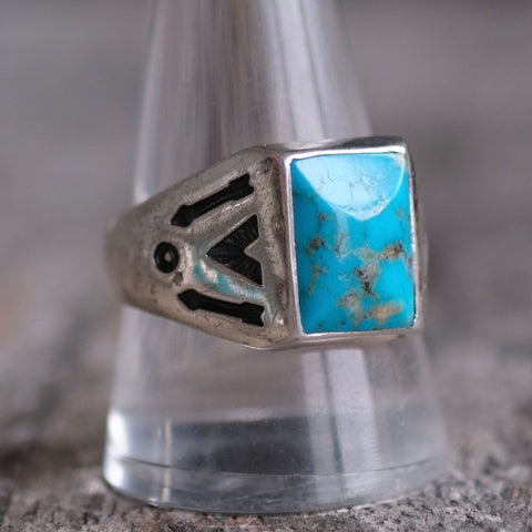Vintage Sterling Stamped Turquoise Trading Post Ring 11.25