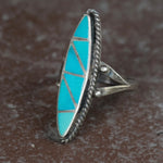 Vintage Sterling Turquoise Inlay Roper Ring 6.5