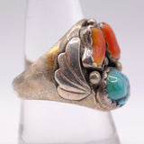 Vintage Sterling Turquoise and Coral Ring 9.75