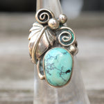 Vintage Sterling Turquoise Feather Ring 5.25