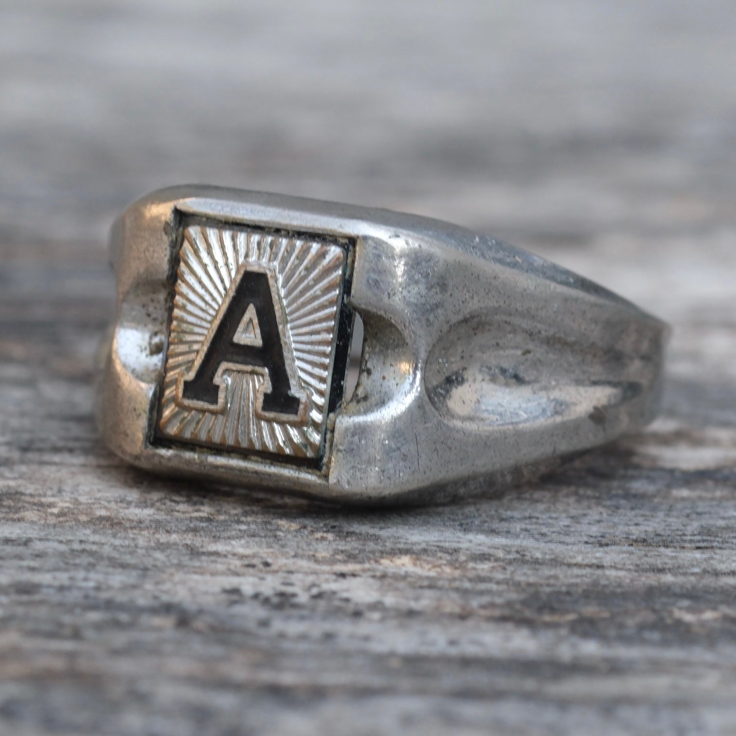 Vintage Sterling A Initial Signet Ring 10.5