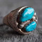 Vintage Sterling Turquoise Feather Ring 10.5