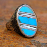 Vintage Sterling Turquoise and MOP Inlay Ring 9.25