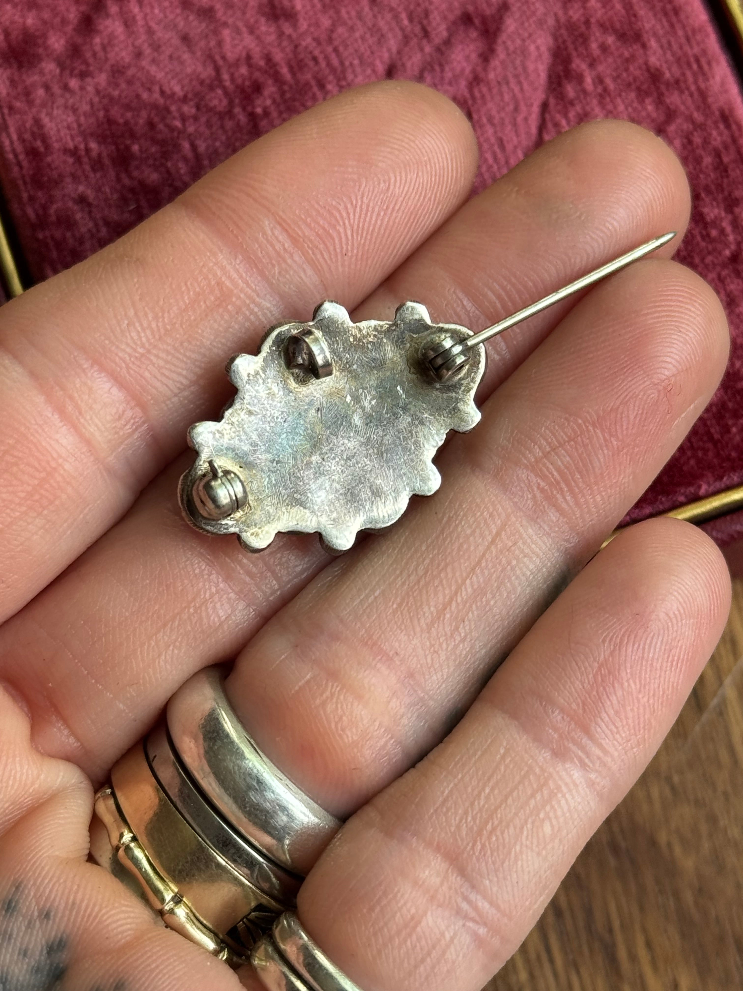 Vintage Sterling Silver Turquoise Snake Eye Pin/Pendant