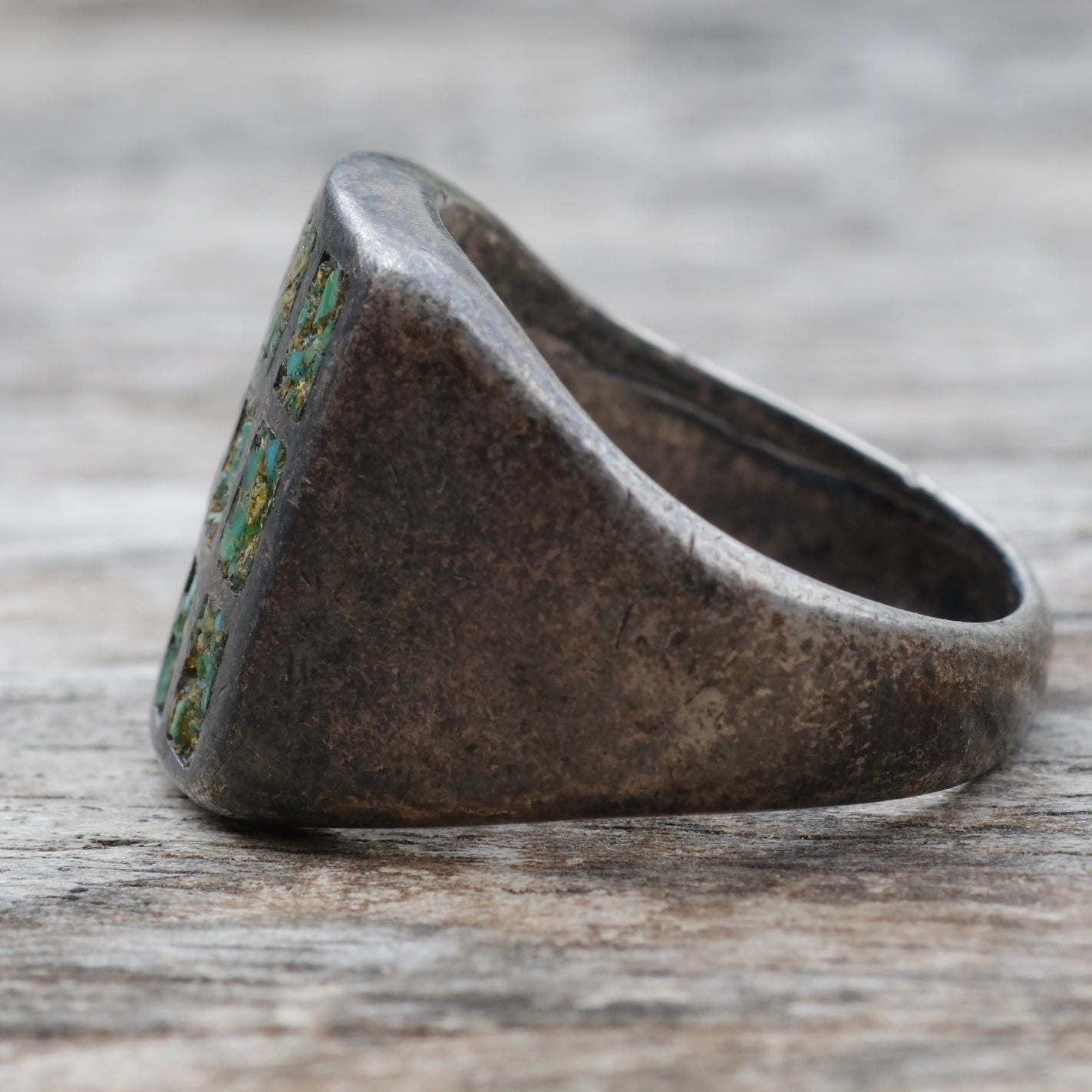 Vintage Sterling Crushed Turquoise Inlay Ring 8