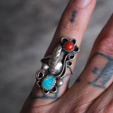 Vintage Sterling Turquoise and Coral Ring 6.25