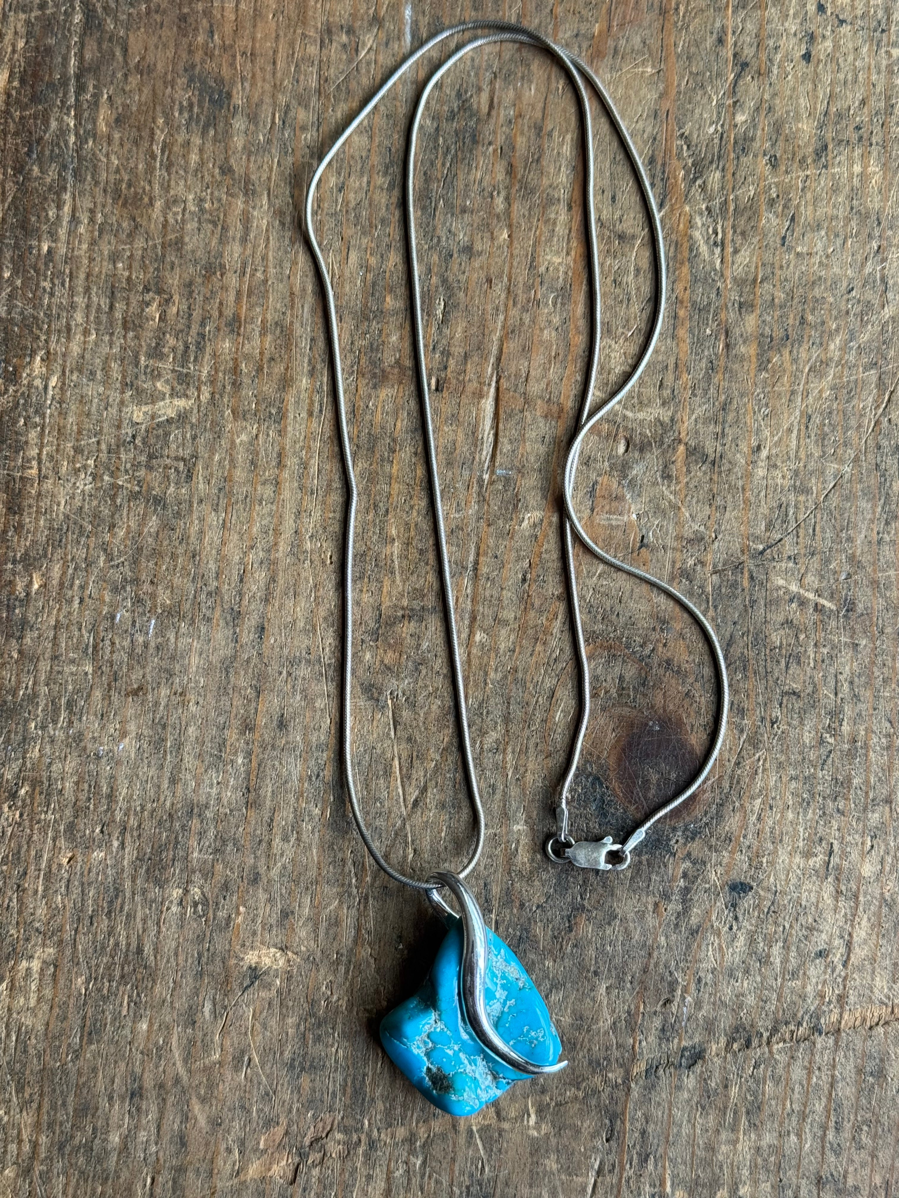 Vintage Sterling Silver Raw Turquoise Modernist Necklace