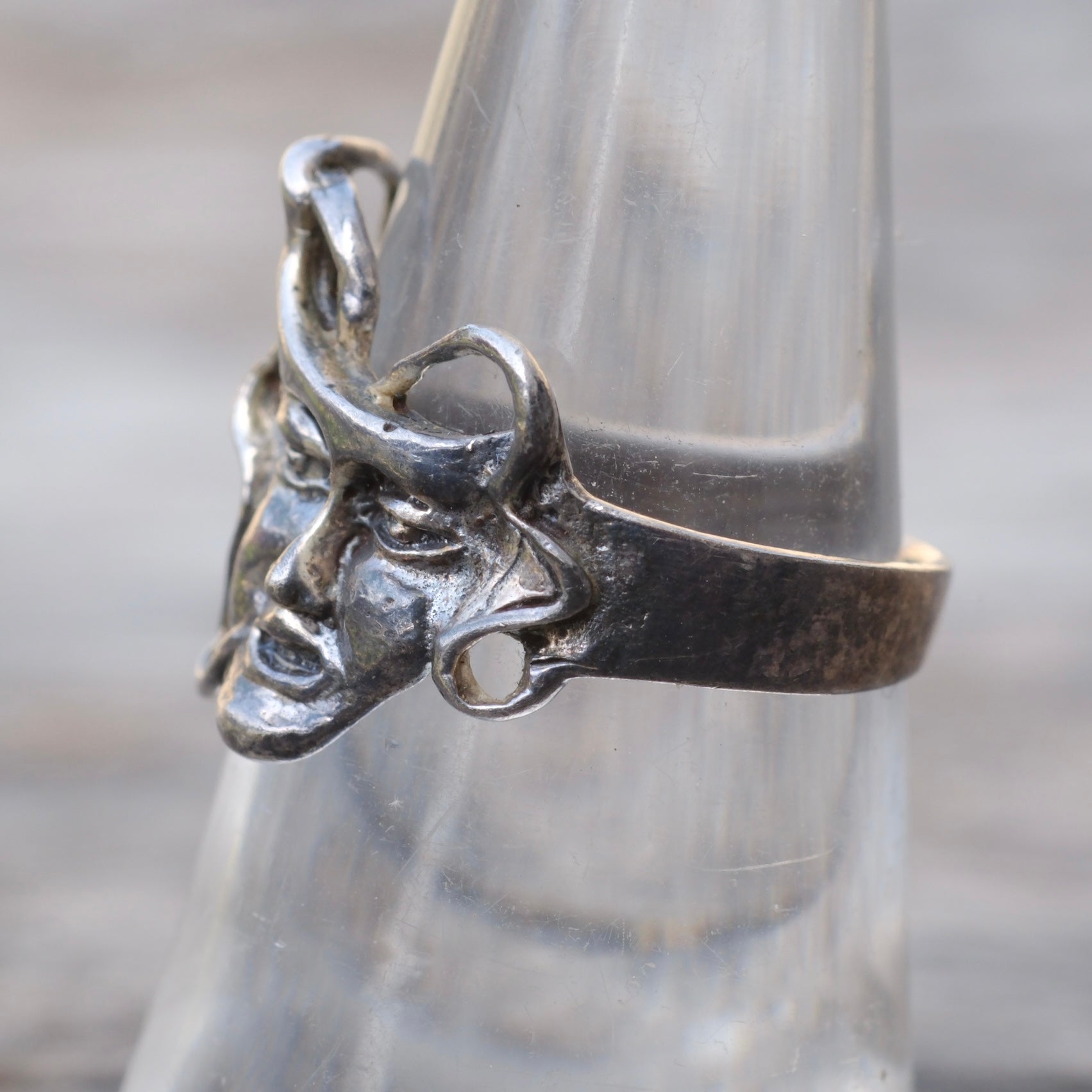 Vintage Sterling Comedy Tragedy Mask Ring 6