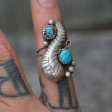Vintage Sterling 2-Stone Turquoise Feather Ring 5