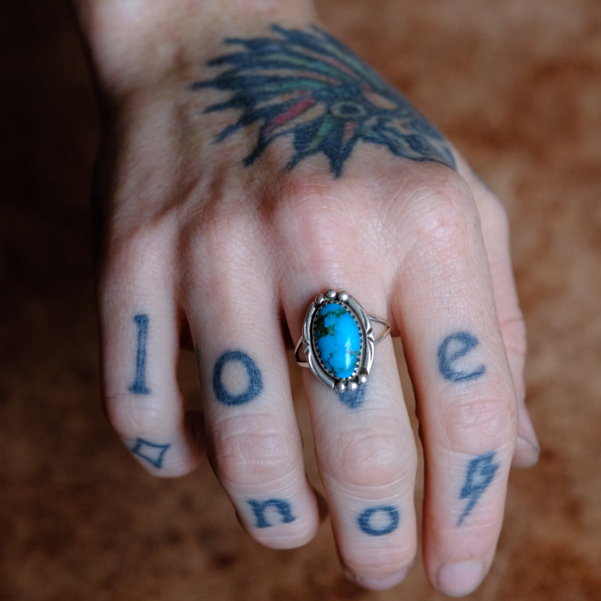 Vintage Sterling Turquoise Ring 7.5