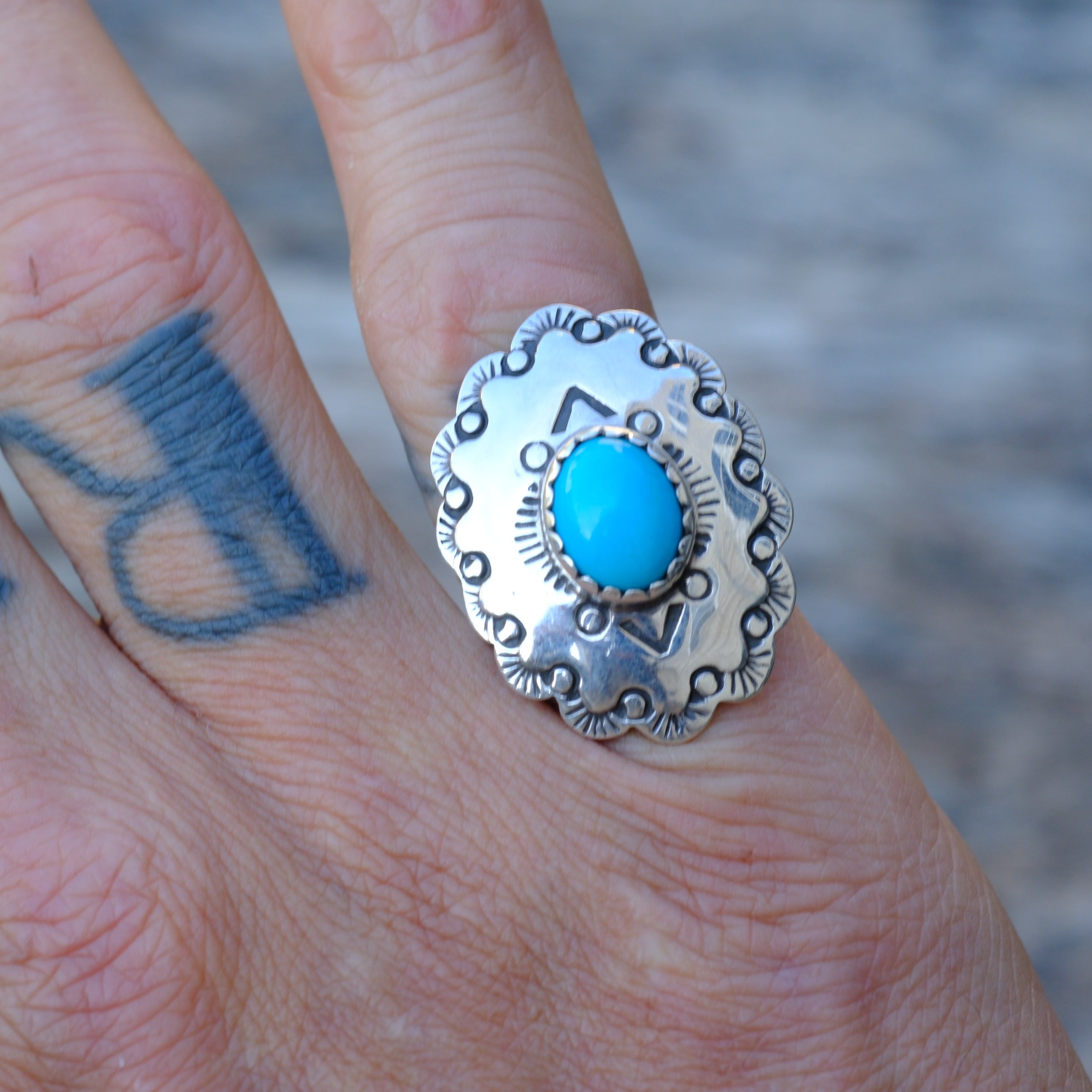Vintage Sterling Turquoise Stamped Ring 5