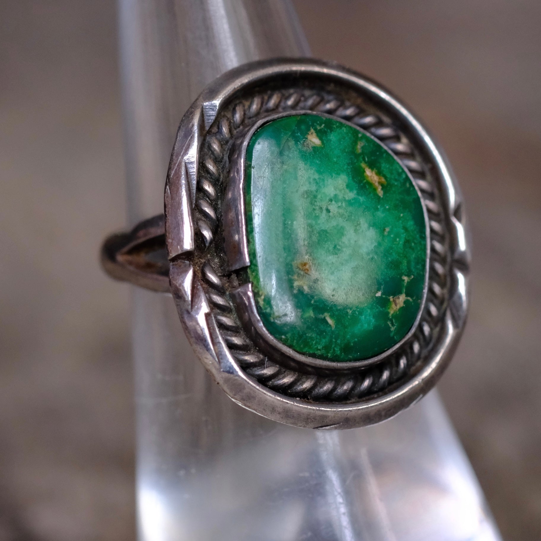 Vintage Sterling Turquoise Roper Ring 6