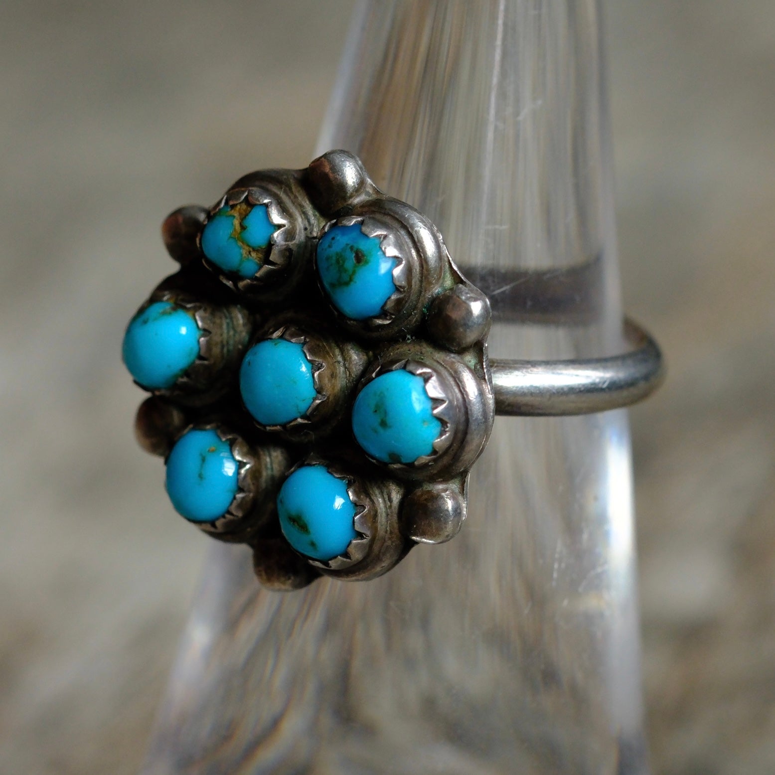 Vintage Sterling Turquoise Cluster Ring 5