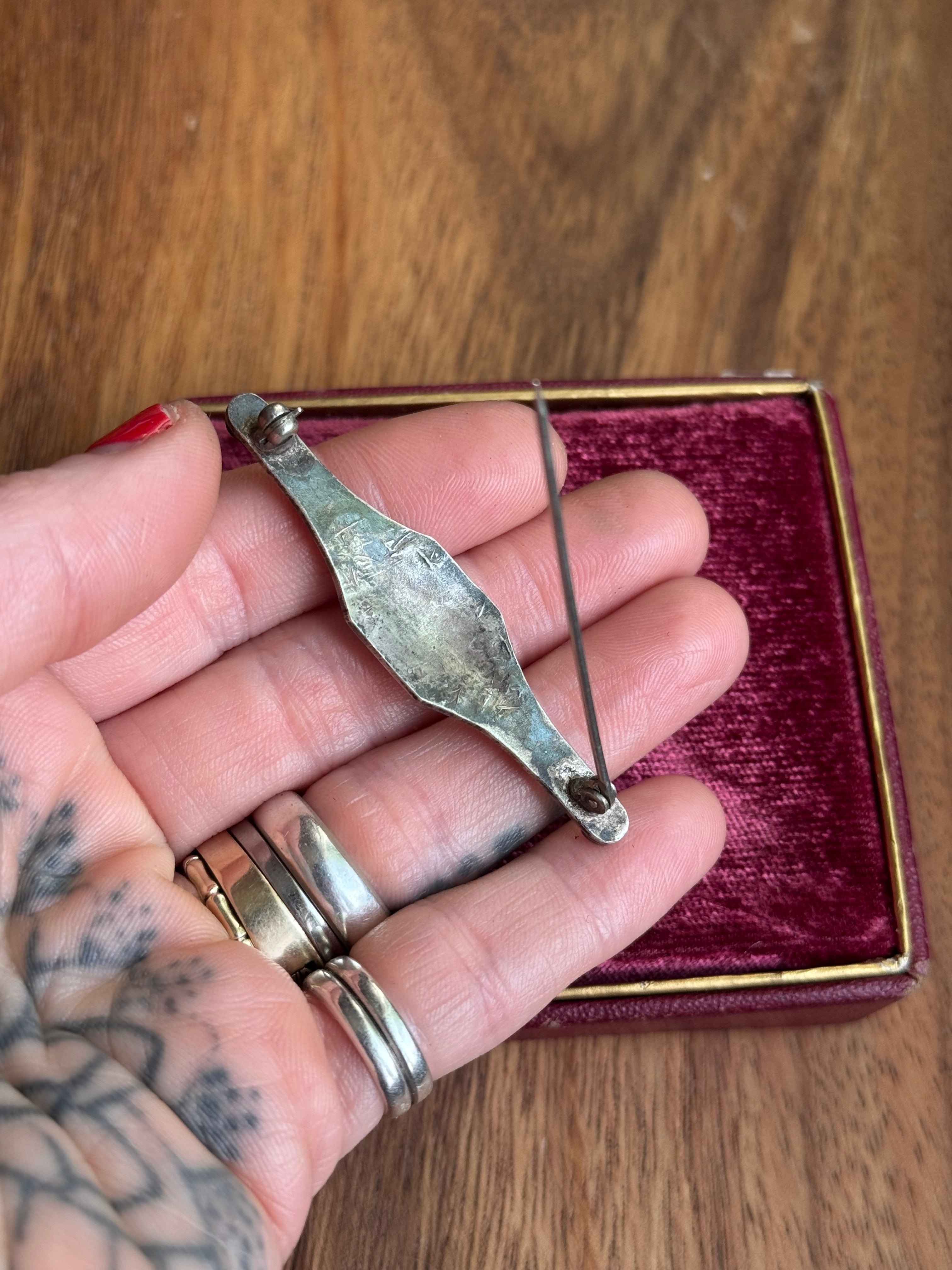 Vintage Sterling Silver Turquoise Stamped Pin