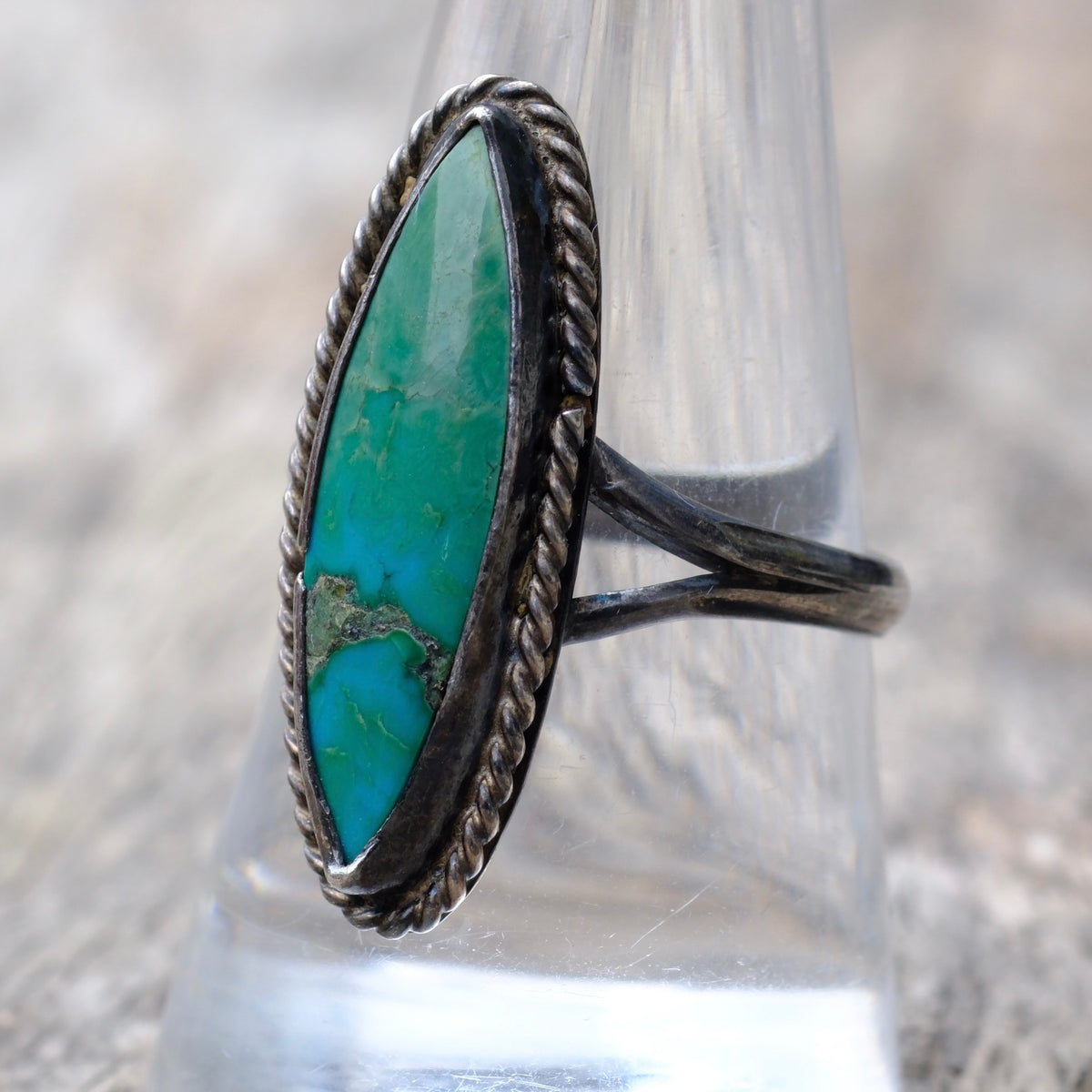 Vintage Sterling Turquoise Roper Ring 9.25