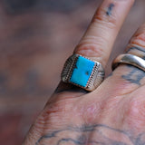 Vintage Sterling Turquoise Stamped Band Ring 8