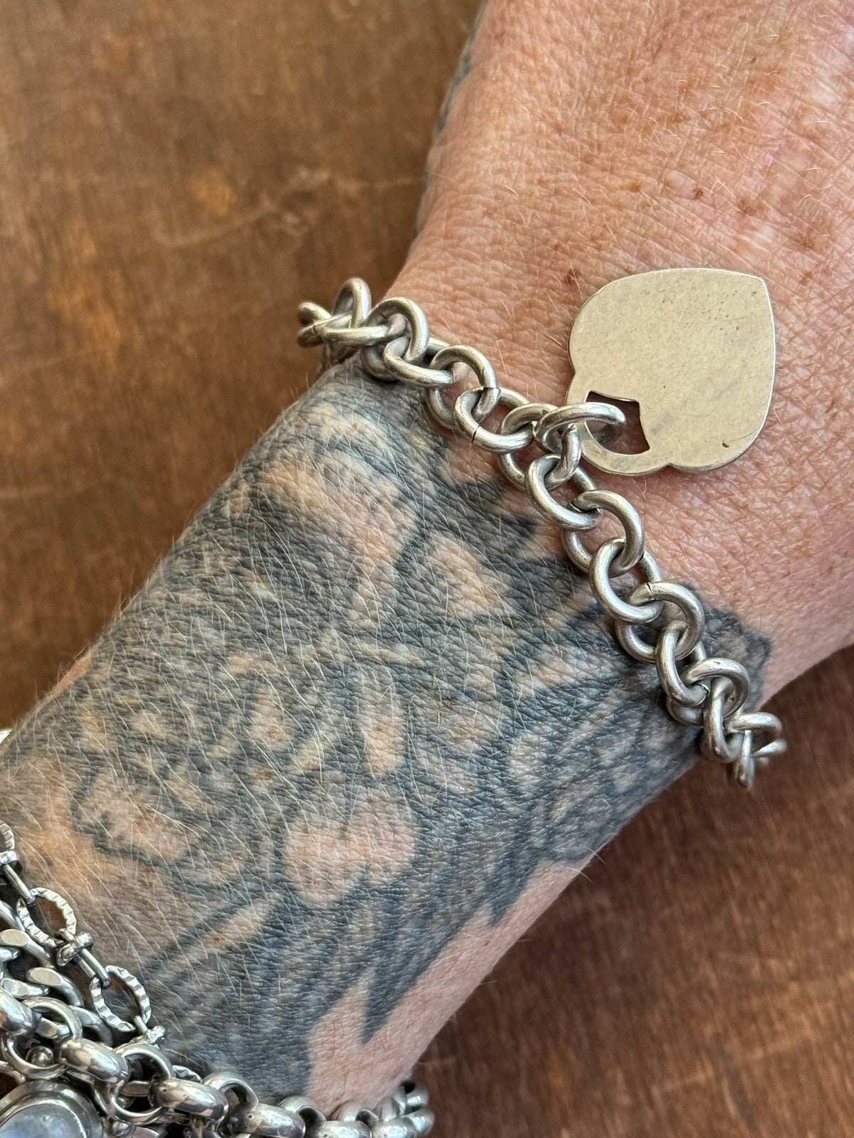 Vintage Sterling Silver 7.5” Cable Heart Tag Chain Bracelet