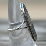 Vintage Sterling Abalone Sweet Leaf Ring 7.75