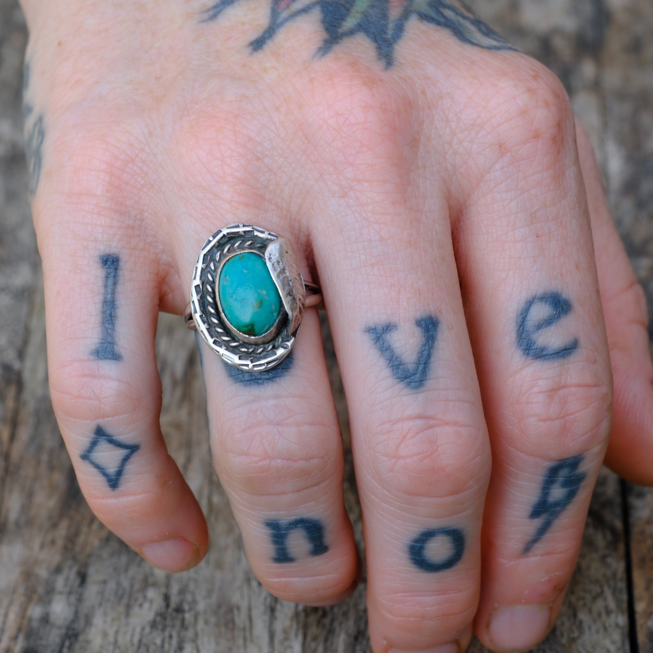 Vintage Sterling Turquoise Feather Ring 5.75