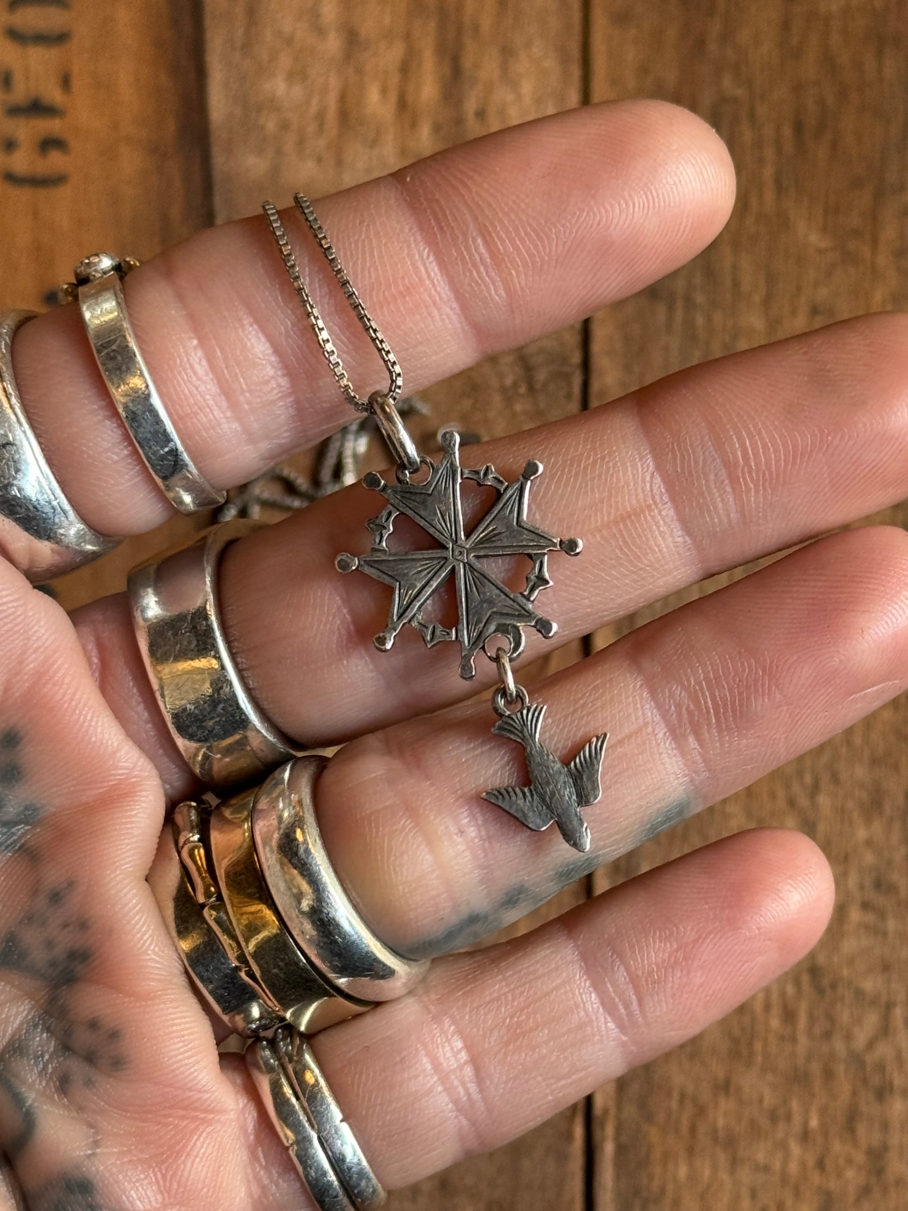 Vintage Sterling Silver Huguenot Cross Necklace