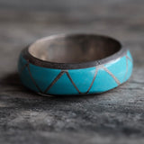 Vintage Sterling Turquoise Inlay Band 5.5