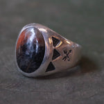 Vintage Sterling Agate Stamped Arrows Trading Post Ring 8.5