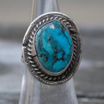 Vintage Sterling Turquoise Roper Ring 6.5