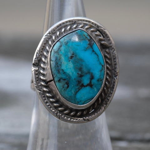 Vintage Sterling Turquoise Roper Ring 6.5