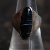 Vintage Sterling Black and White Glass Ring 7.5